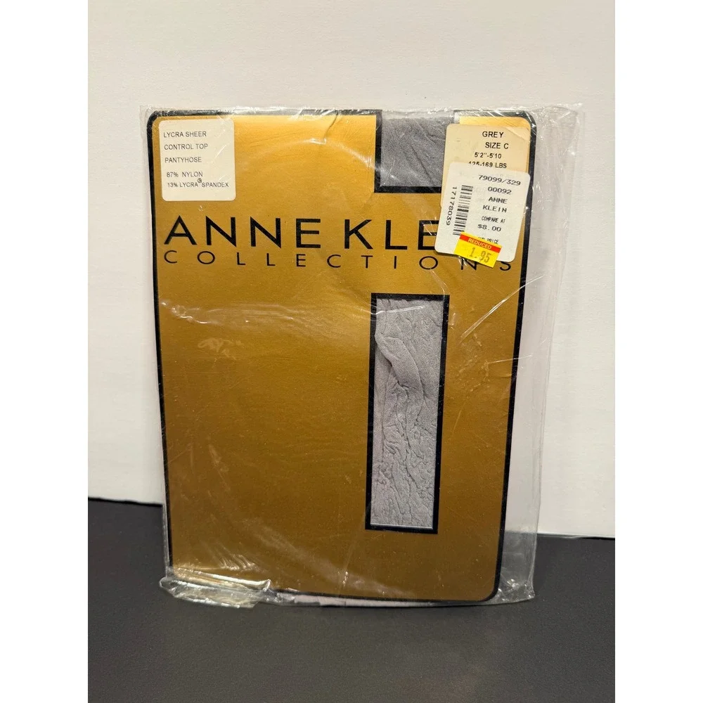 Anne Klein Collections Grey Lycra Sheer Control Top Pantyhose Sz C Vintage USA